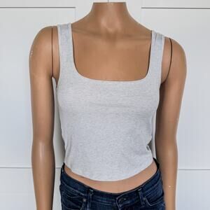 Athleta, Signature Ribbed Square Neck Crop Tank, Fog Gray Heather, Women’s Small